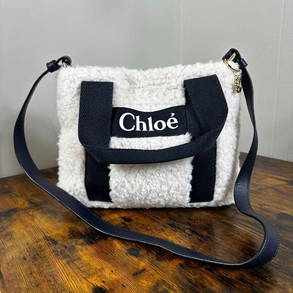 Chloe Woody Faux Shearling Fur Tote Bag 2-Way Small Size - Picture 1 of 13